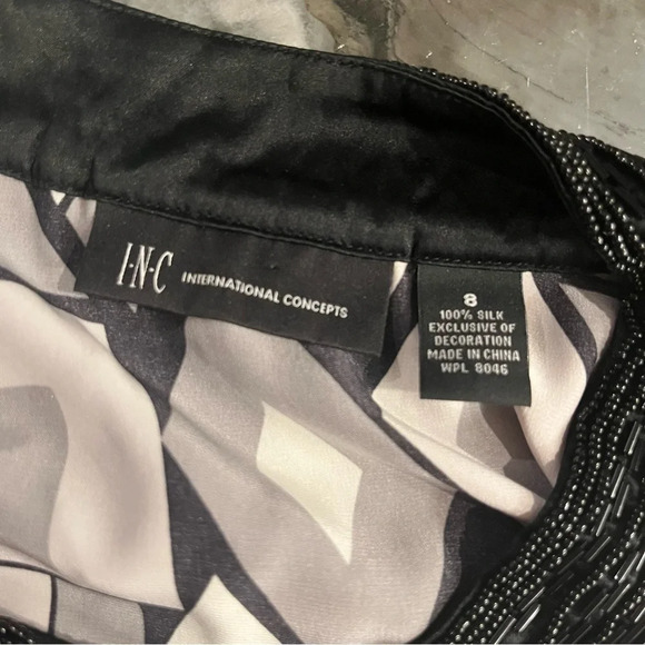 INC International Concepts Geometric Silk Charmeuse Tunic Beaded Placket 8 - Picture 5 of 8